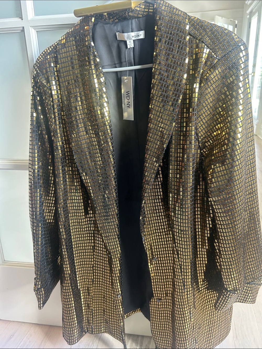 WD.NY Black Blazer with Gold Sequin Grid